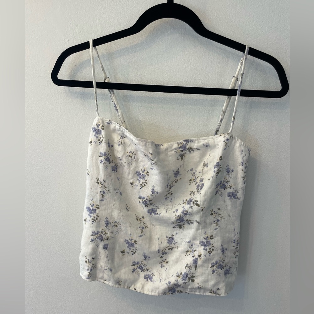 Reformation blue floral ruched crop top